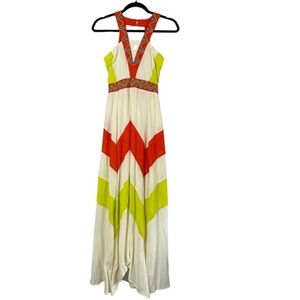 Gianni Bini GB Chevron/Aztec Design Smock Back Maxi Dress no stretch Women XS